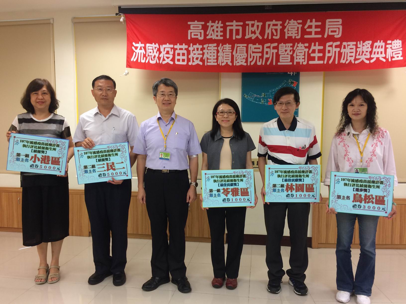 高雄市表揚流感疫苗接種績優醫療院所　107年度接種速度六...