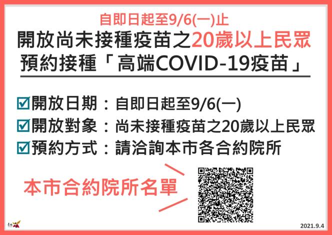 南市開放20歲以上民眾接種高端 黃偉哲呼籲落實防疫...