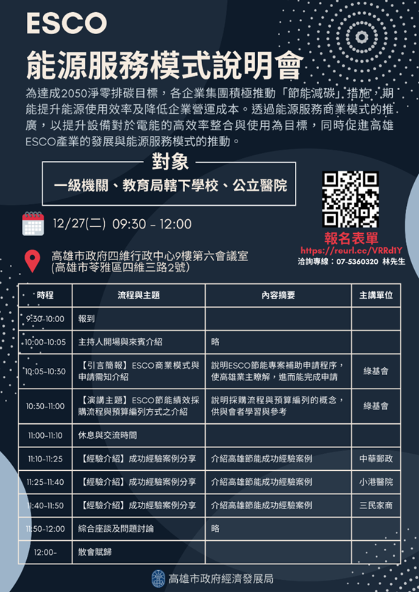 經發局力推ESCO能源技術服務  機關企業說明會即起報名...