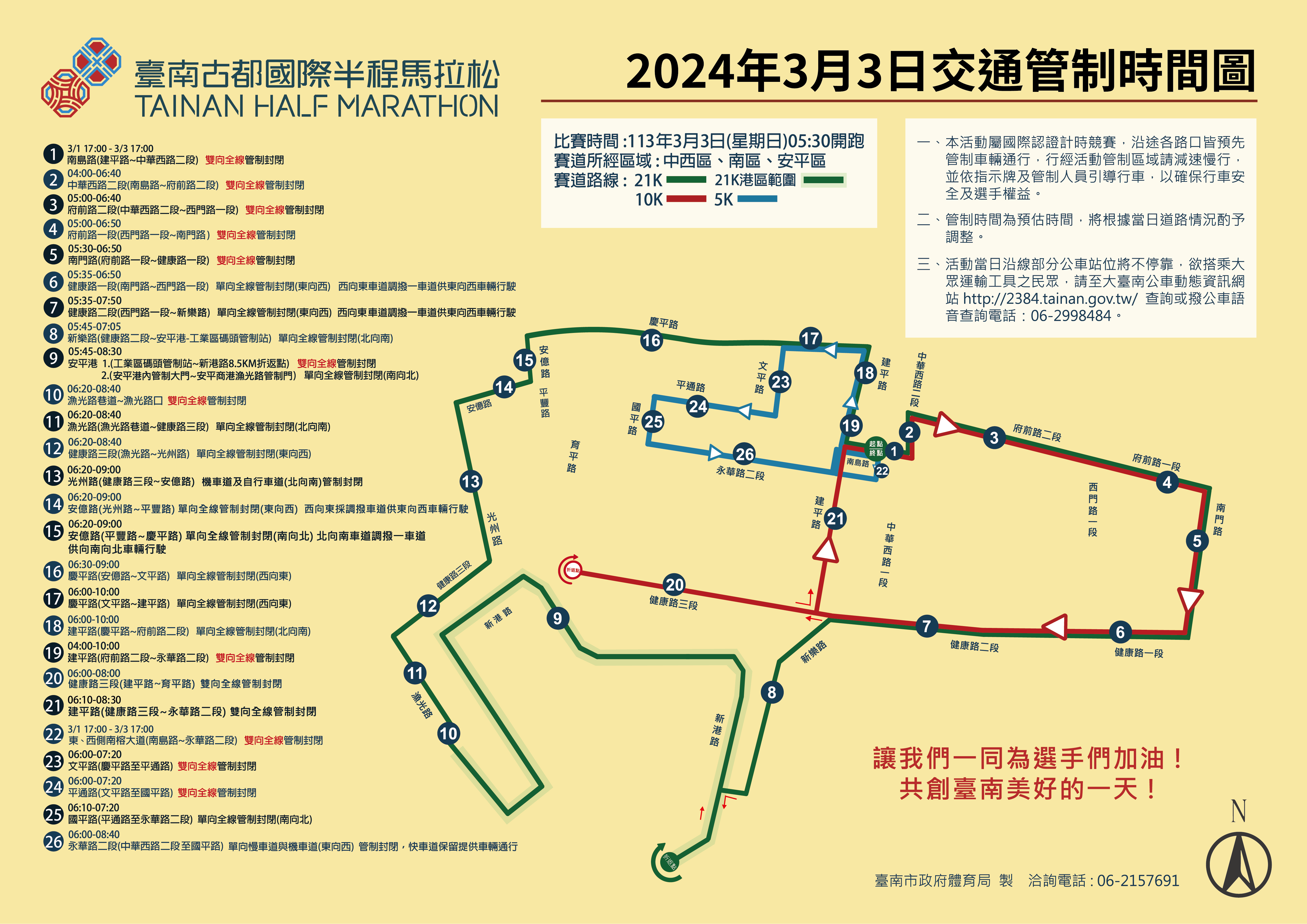 台南古都馬拉松開跑在即  民眾請注意交通管制措施...