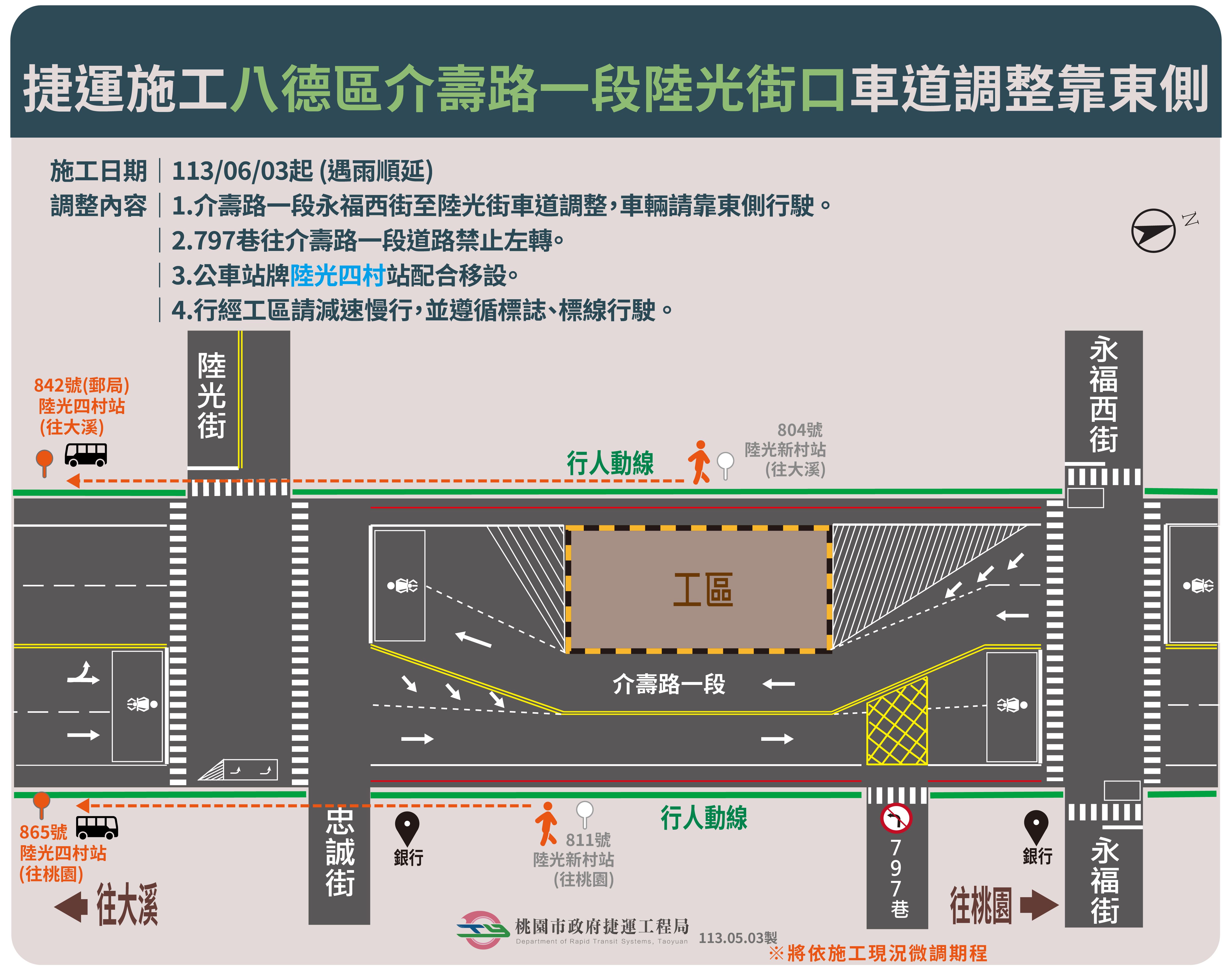 桃園捷運綠線八德區  介壽路一段永福西街至陸光街口施工...