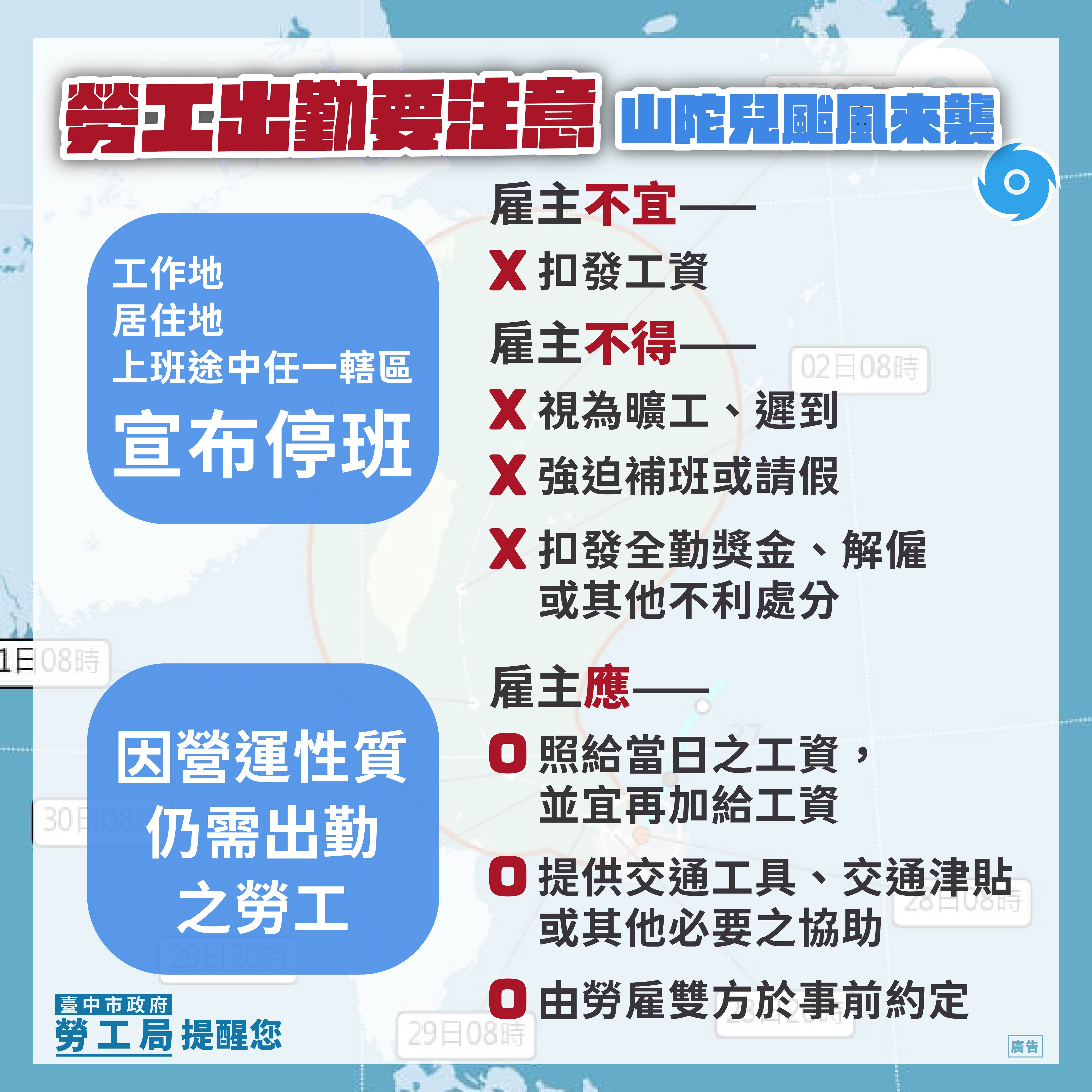 颱風假出勤 勞工局建議雇主加給工資