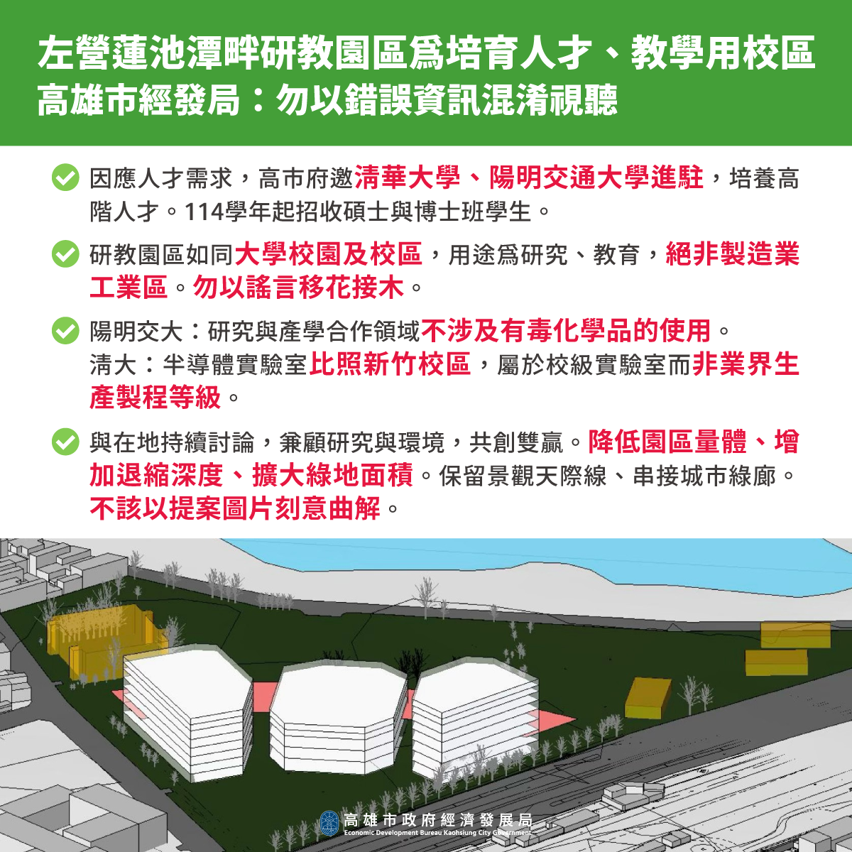 左營蓮池潭畔研教園區為培育人才校區  非以製造業為主的工業區