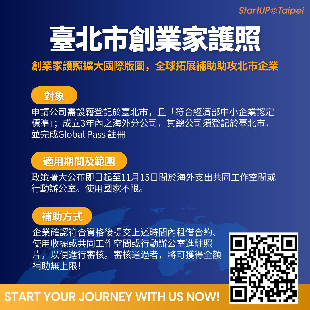 2025臺北市創業家護照Global Pass即日起正式開跑...