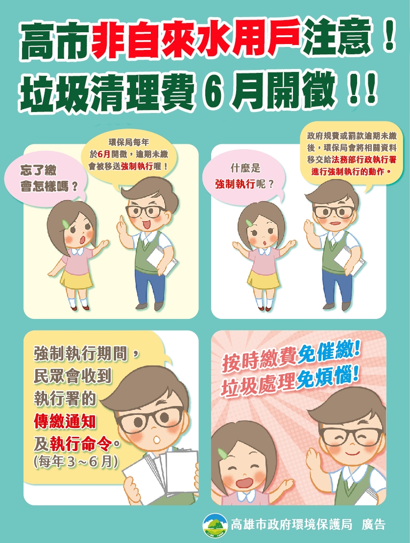 高市非自來水用戶注意！垃圾清理費6月開徵...