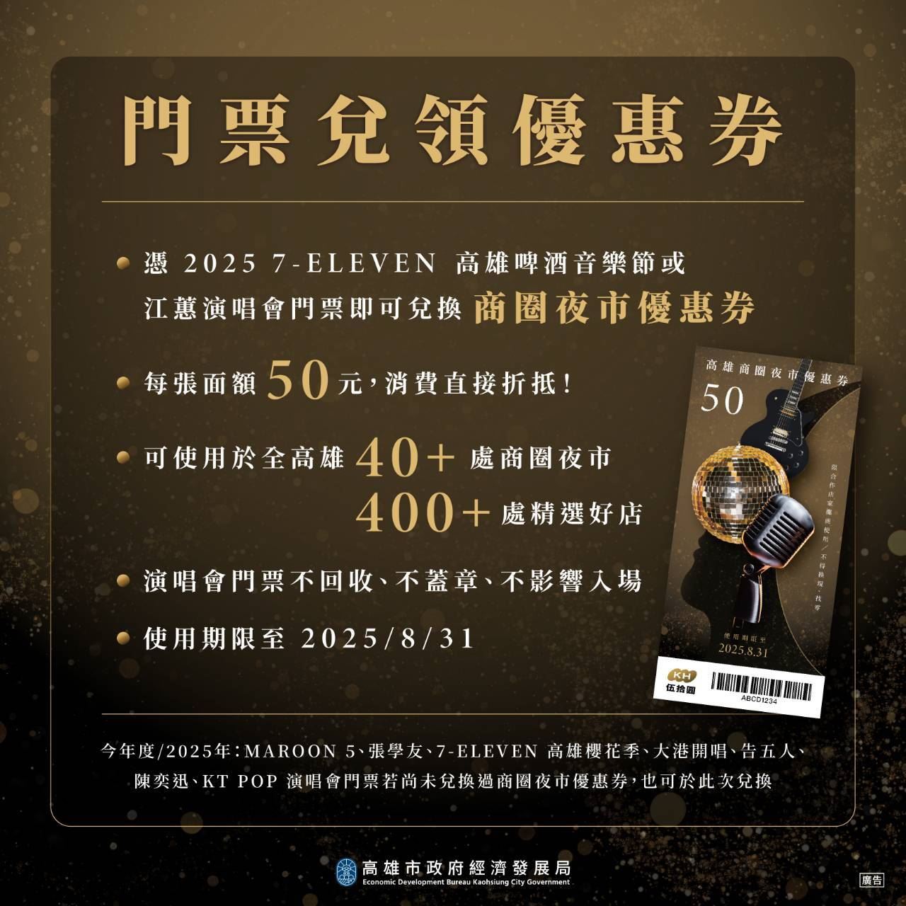 迎接江蕙復出  超強韓星首登啤酒音樂節   高市府續發商圈夜市優惠券