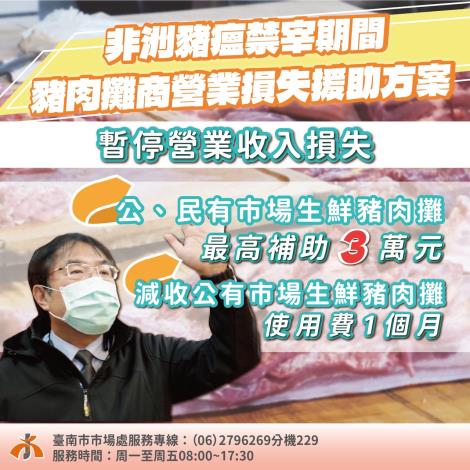 非洲豬瘟禁宰營運衝擊   臺南市受理豬肉攤商損失補助申請...