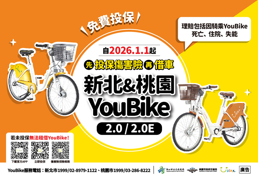 新北、桃園2026共推公共自行車傷害險新制...