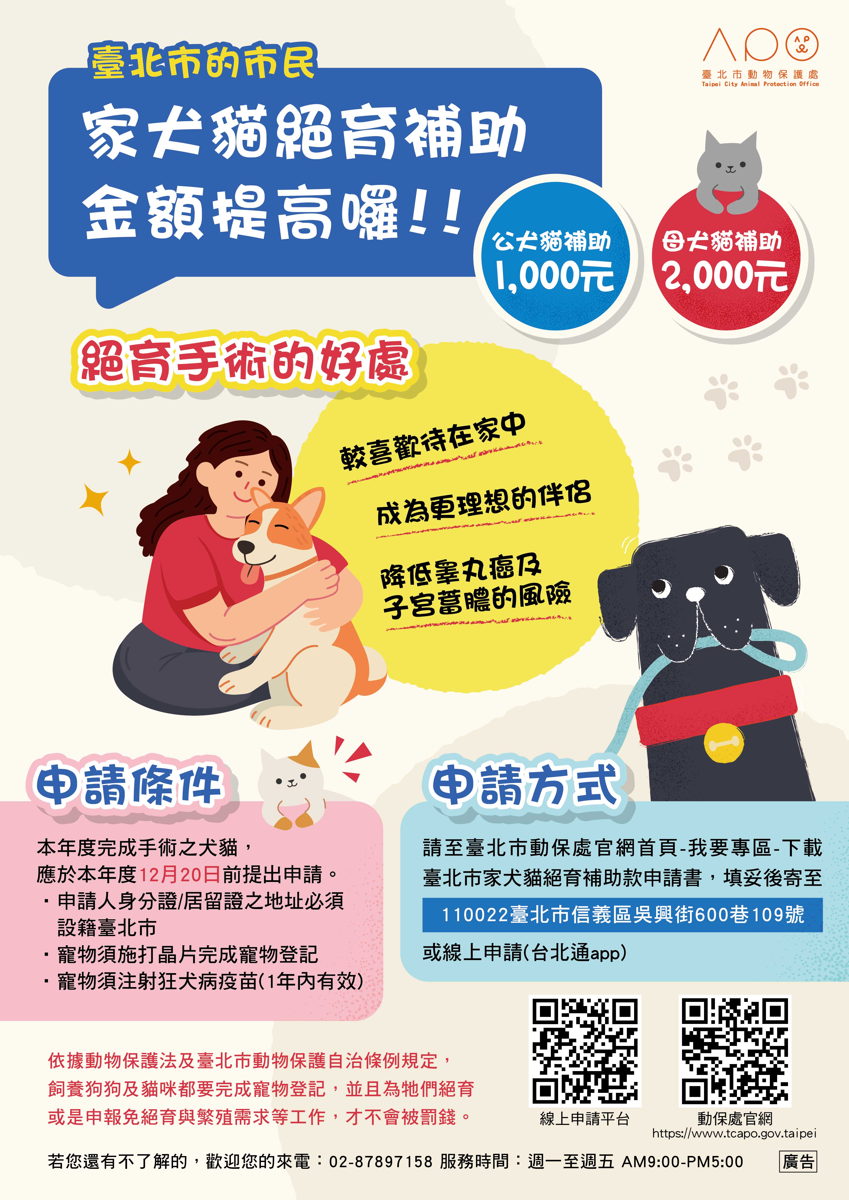 臺北市毛孩福利再升級 115年加碼補助家犬貓絕育及寵物保險...
