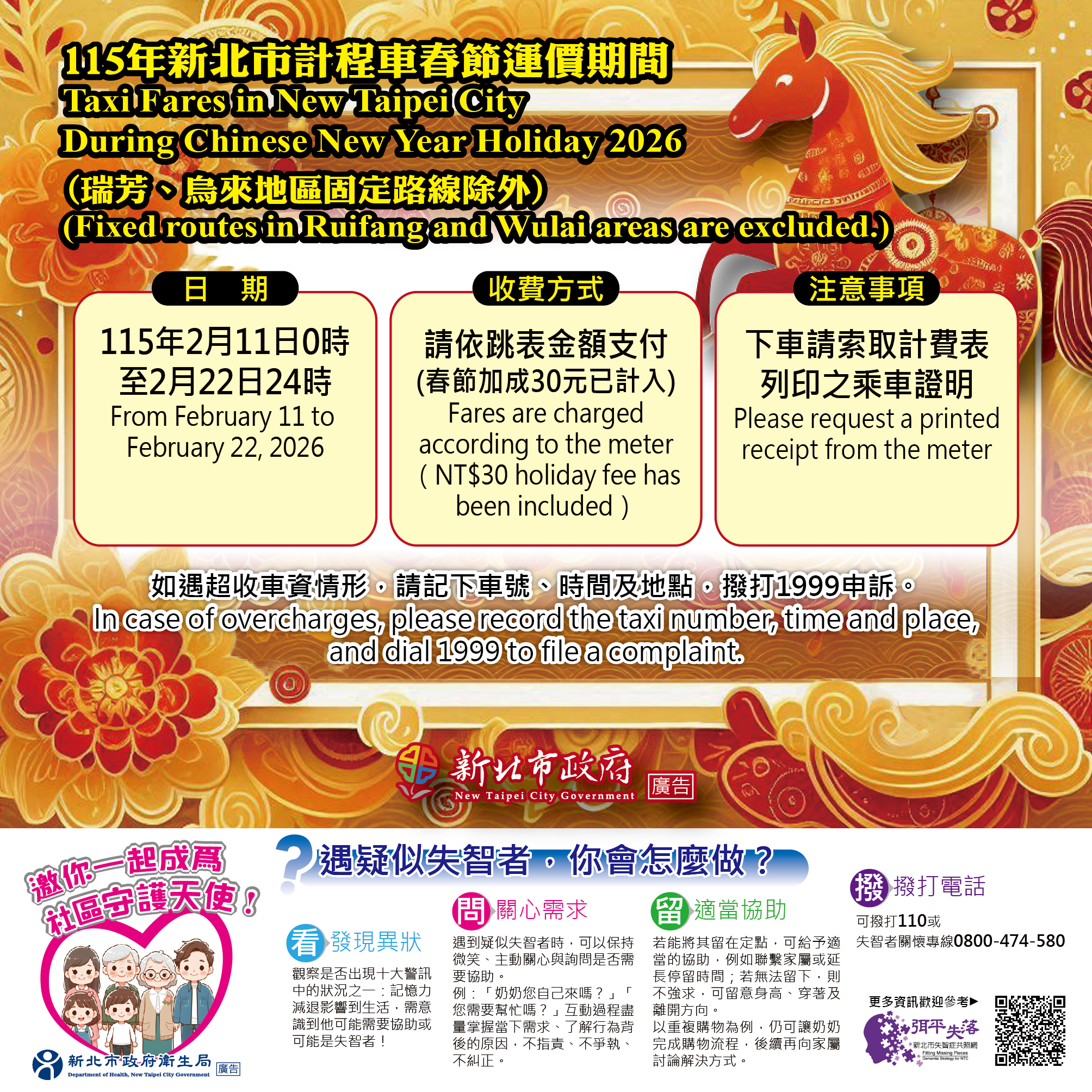 北北基計程車2/11~2/22春節加成 一律按表收費...