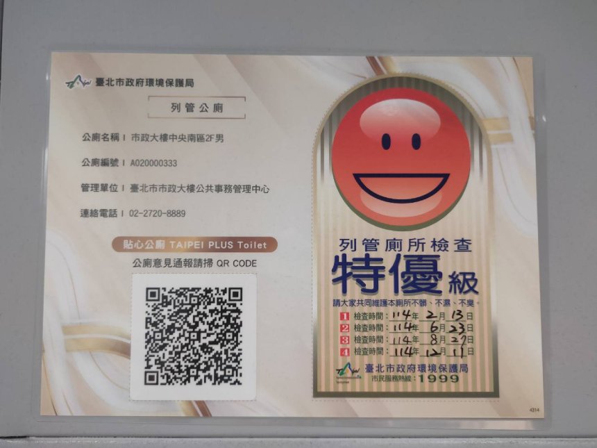 北市公廁QRCode化身「數位巡檢員」  通報更即時...