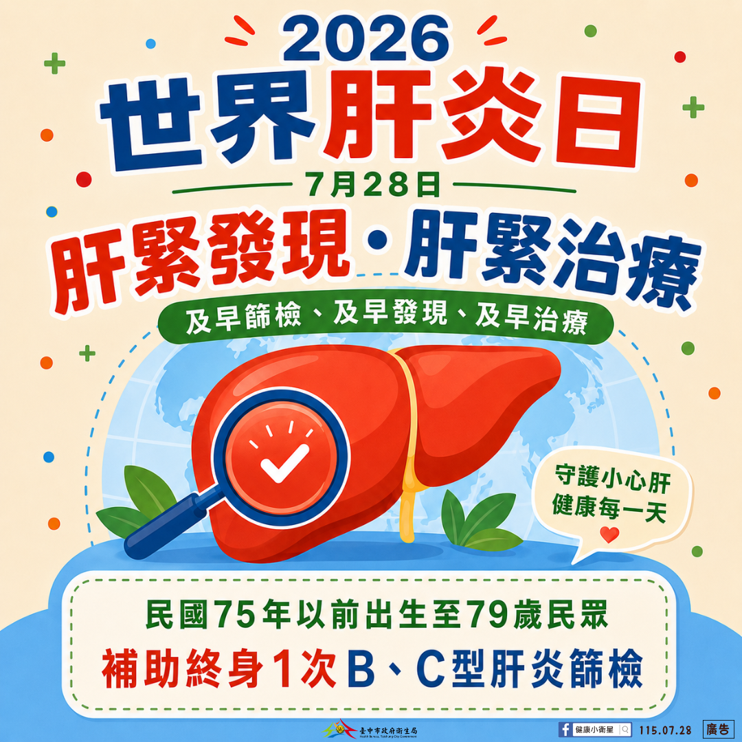 728世界肝炎日 台中市推全民護肝篩檢 守護市民遠離肝癌威...