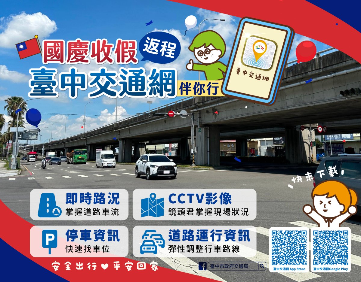 國慶收假返程車潮湧現！  中市交通局啟動交控疏導、籲善用APP避壅塞